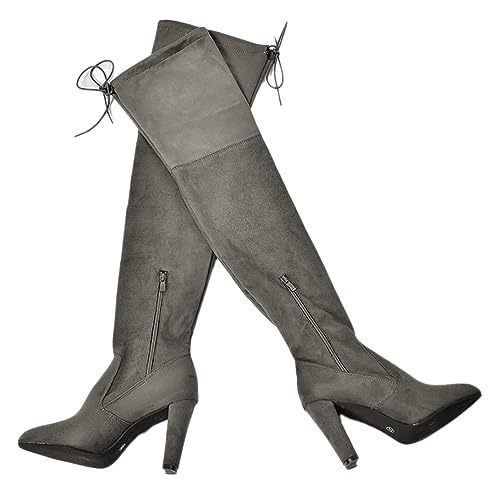 Onsoyours Damen High Heels Stiefel mit Blockabsatz Spitze Stretch Boots Pumps Frühlings Winter Overknee Stiefel Bequeme Schuhe Reißverschluss Winterstiefel Schnürstiefel Grau 41 EU von Onsoyours