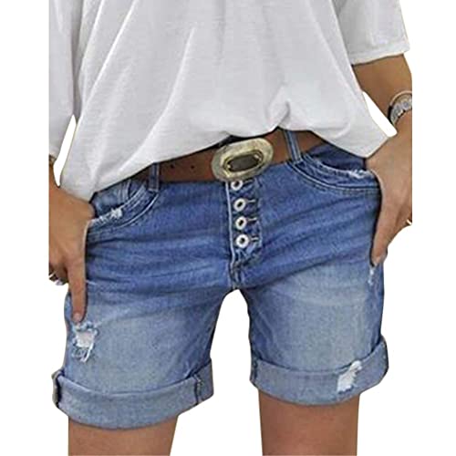 Onsoyours Damen High Waist Basic Jeansshorts Bequeme Kurze Jeans Hosen Denim Shorts Jeans Hot Pants Mädchen mit Quaste B Blau XL von Onsoyours