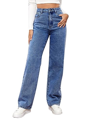 Onsoyours Damen High Waist Jeans Stretch Jeanshose Zerrissen Destroyed Loose Fit Jeanshose Boyfriend Denim Gerade Hose E Dunkelblau M von Onsoyours