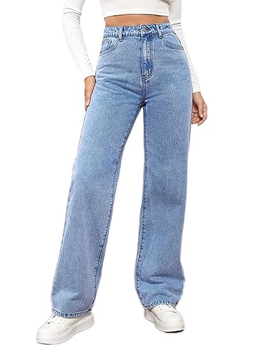 Onsoyours Damen High Waist Jeans Stretch Jeanshose Zerrissen Destroyed Loose Fit Jeanshose Boyfriend Denim Gerade Hose E Hellblau M von Onsoyours