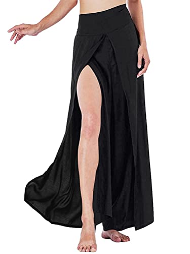 Onsoyours Damen Hippie Lange Hosen Mit Schlitz Lockere Weites Bein Yogahose Sommerhose Split Wide Leg Yoga Hose Harem Hippie Baggy Stretchy Lounge Pants Tanzhose 01 Schwarz 3XL von Onsoyours