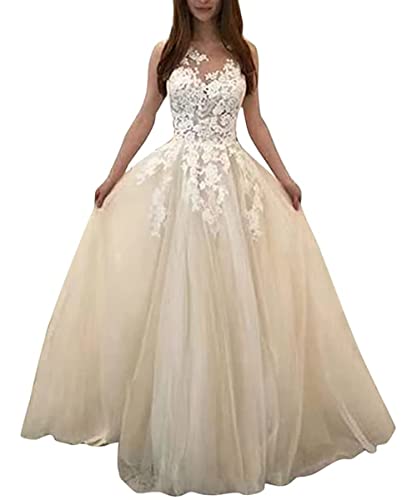 Onsoyours Damen Hochzeitskleid Lang Tüll Formellen Abendkleid Ballkleid Festkleider A Linie V-Ausschnitt Brautkleider Einfarbig Maxikleid A Weiß XL von Onsoyours