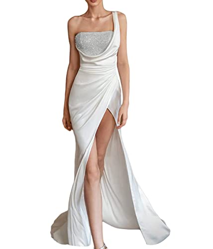 Onsoyours Damen Hochzeitskleid Lang Tüll Formellen Abendkleid Ballkleid Festkleider A Linie V-Ausschnitt Brautkleider Einfarbig Maxikleid Weiß 12 XL von Onsoyours