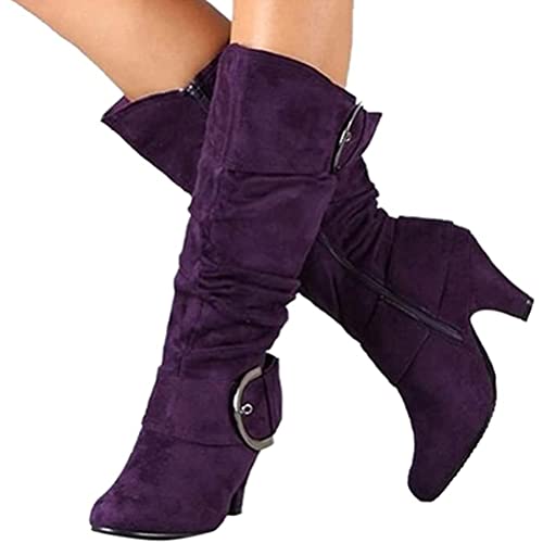 Onsoyours Damen Hohe Stiefel Lange Stiefel Wildleder Boots High Heels Sexy Herbst Winter Mode Elegant Chic Schuhe Violett 35 EU von Onsoyours