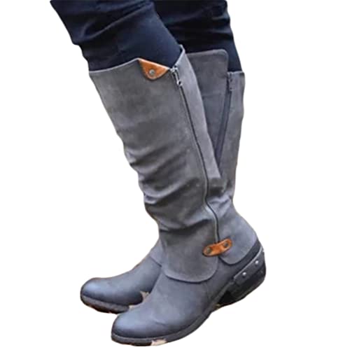 Onsoyours Damen Hohe Stiefel Langschaft Reißverschluss Overknee Stiefel Kniehohe High Heels Lang Boots Winter Schuhe mit Absatz A Gris 38 EU von Onsoyours