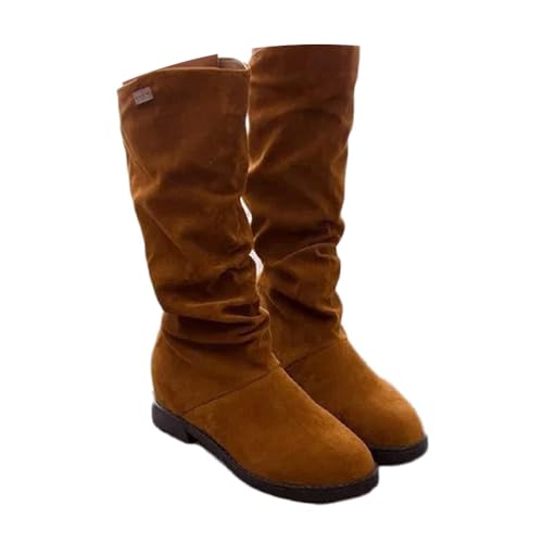 Onsoyours Damen Hohe Stiefel Winter Schuhe Warme Leder Reitstiefel Niedrige mit Absatz Komfort Beiläufige Schnalle Langschaft Kniehohe Stiefel C Braun 40 EU von Onsoyours