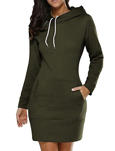 Onsoyours Damen Hoodie Kleid Oversize Kapuzenpullover Sweatshirtkleid Lang Maxi Winter Herbst Mini Kleid Streetwear A Armeegrün XXL von Onsoyours