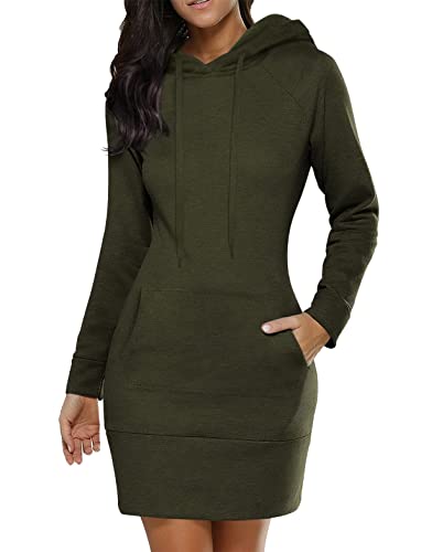 Onsoyours Damen Hoodie Kleid Oversize Pullover Mit Kapuze Sweatshirtkleid Lang Maxi Winter Herbst Mini Kleid B Armeegrün M von Onsoyours