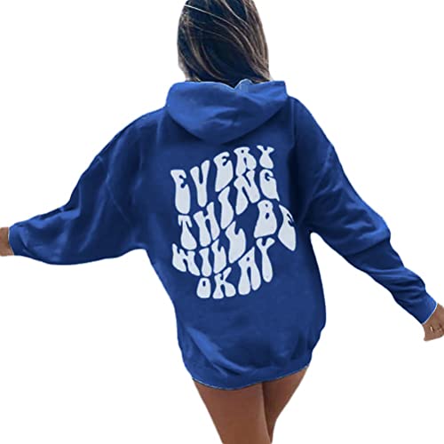 Onsoyours Damen Hoodie Rückendruck Letter Print Sweatshirt Casual Jacke Oversize Vintage Kapuzenpullover Sweatshirt mit Kapuze 90er Y2K E-Girl Outerwear G Blau M von Onsoyours