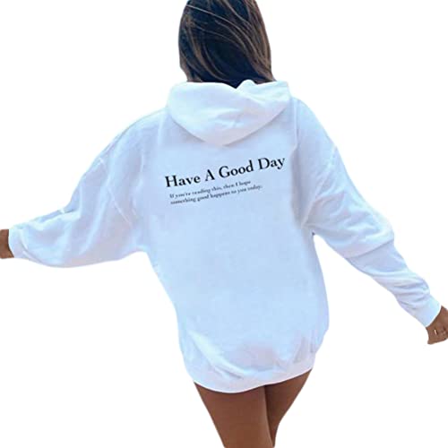 Onsoyours Damen Hoodie Rückendruck Letter Print Sweatshirt Lose Casual Jacke Oversize Vintage Kapuzenpullover Sweatshirt mit Kapuze 90er Y2K E-Girl Outerwear B Weiß L von Onsoyours