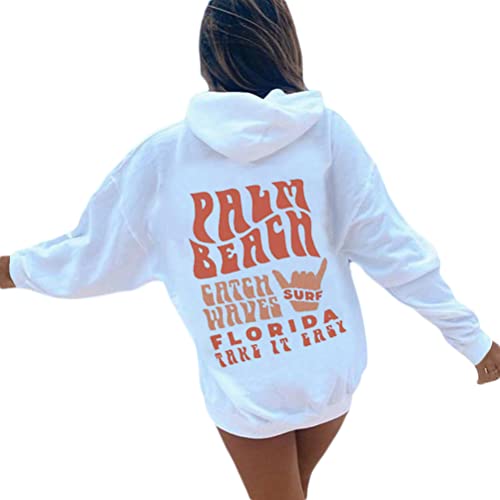 Onsoyours Damen Hoodie Rückendruck Letter Print Sweatshirt Lose Casual Jacke Oversize Vintage Kapuzenpullover Sweatshirt mit Kapuze 90er Y2K E-Girl Outerwear C Weiß L von Onsoyours