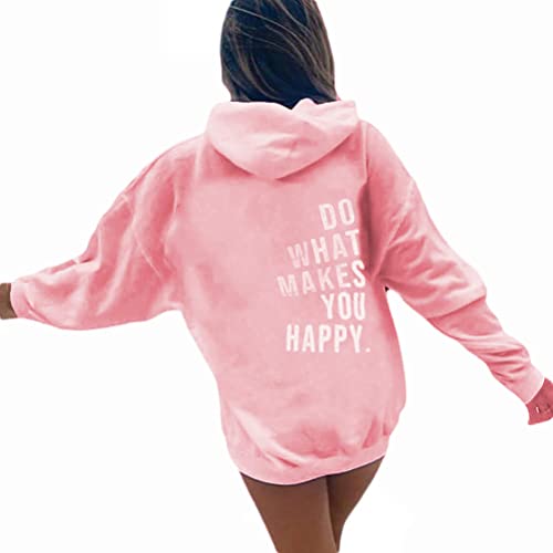 Onsoyours Damen Hoodie Rückendruck Letter Print Sweatshirt Lose Casual Jacke Oversize Vintage Kapuzenpullover Sweatshirt mit Kapuze 90er Y2K E-Girl Outerwear F Rosa XXL von Onsoyours