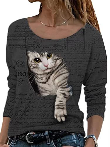 Onsoyours Damen Hoodies Langarm Shirts Katzen Drucken Sweatshirt Teenager Casual Kapuzenpullover Kordelzug Tops Oberteil Mit Taschen Herbst Winter A Schwarz L von Onsoyours