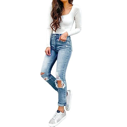 Onsoyours Damen Hose Dicke Naht Jeanshosen Damenjeans Jeans Hose Casual Boyfriend Baggy Stretch Relaxed L Blau M von Onsoyours