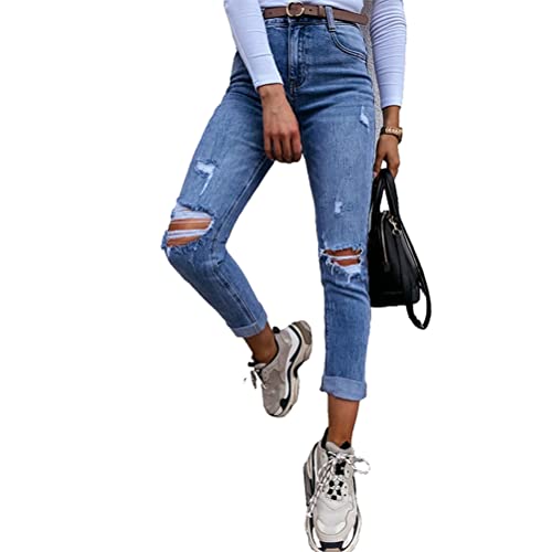 Onsoyours Damen Hose Dicke Naht Jeanshosen Damenjeans Jeans Hose Casual Boyfriend Baggy Stretch Relaxed O Blau L von Onsoyours