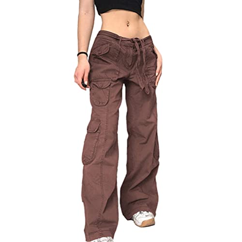 Onsoyours Damen Hose Gerade Cargo Hosen Y2K Vintage Cargohose Mehrere Tasche Hosen Angenehm Strapazierfähig Hosen Jogginghose Y Braun L von Onsoyours