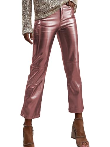 Onsoyours Damen Hose Glänzend Wetlook Metallic Cargohose Hologramm Hip Hop Tanzhose Lackleder Jogger Casual Streethose Bühnen Auftritt Partyhose Nachtclub B Rosa M von Onsoyours