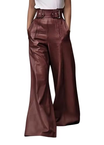 Onsoyours Damen-Hose Mit Tasche Hohe Taille Weites Bein Lockere Passform Lässig Retro Gerade Plissiert Lederhose Für Den Alltag A Weinrot S Onsoyours Damen-Hose Mit Tasche Hohe Taille Weites Bein Lockere Passform Lässig Retro Gerade Plissiert Lederhose Für Den Alltag A Weinrot S von Onsoyours