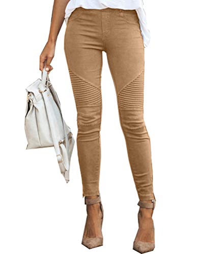 Onsoyours Damen Hosen Business Elegante Lang Stretch Straight Casual Anzughose Skinny Hoher Bund Freizeithose Eng Schwarz Khaki XX-Large von Onsoyours