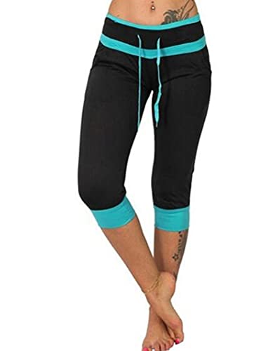 Onsoyours Damen Hosen Casual 3/4 Hose Einfarbig Baggy Jogginghose Elastischen Kordelzug mit Taschen Bündchen Knielang Leggings Freizeithose A Schwarz L von Onsoyours