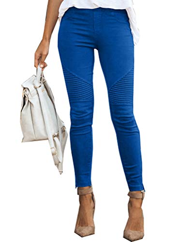Onsoyours Damen Hosen Elegant Hohe Taille Stretch Leggings Slim Bleistifthose Freizeit Hose Skinny Pants Einfarbig Bequeme Elastischer Taille Hosen (L, Blau) von Onsoyours