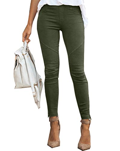 Onsoyours Damen Hosen Elegant Hohe Taille Stretch Leggings Slim Bleistifthose Freizeit Hose Skinny Pants Einfarbig Bequeme Elastischer Taille Hosen (Large, Dunkel Grün) von Onsoyours