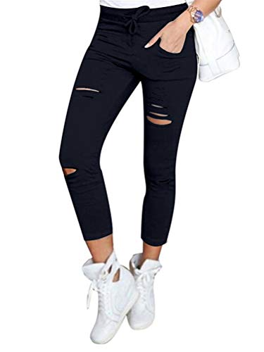 Onsoyours Damen Hosen Elegant Hohe Taille Stretch Leggings Slim Bleistifthose Freizeit Skinny Pants Einfarbig Bequeme Elastischer Taille Hosen A Schwarz X-Large von Onsoyours