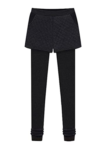 Onsoyours Damen Hosen Slim Fit Verdickte Fleece Thermo Warme Schlanke Jogginghose Sweathose Winter Shorts Warme Frauen Leggings Großen Größen Mädchen High Waist Mini Skater Rock C Schwarz M von Onsoyours