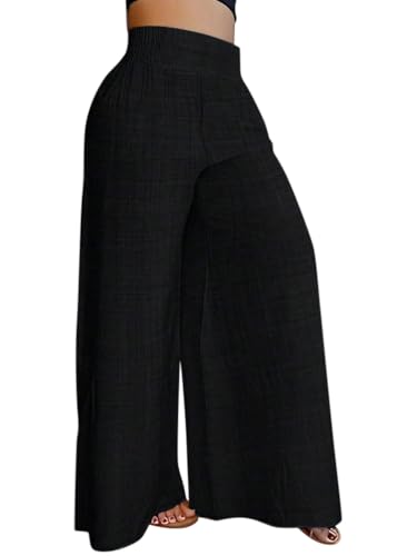 Onsoyours Damen Hosen Weite Lose Gerade Geschnitten Palazzo Hose Hohe Taille Sommerhose Damen Leicht Lässige Freizeithose Baggy Hose Elegante Business Hosen A Schwarz L von Onsoyours