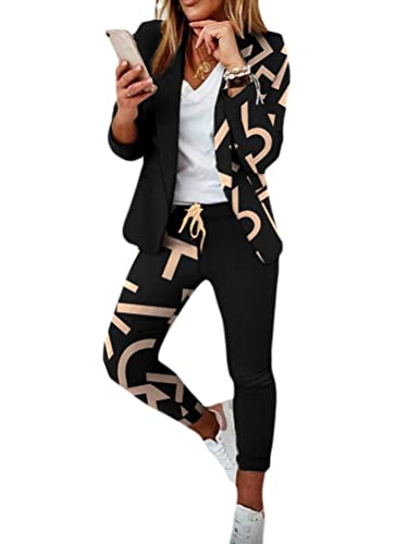 Onsoyours Damen Hosenanzug Blazer Hose Business Karo Kariert Zweiteiler Slimfit Streetwear Business Outfit Elegant A Schwarz Khaki L von Onsoyours