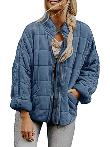 Onsoyours Damen Jacke Warm Mantel Lose Casual Steppjacke Übergangsjacke Mode Kurze Coat Einfarbig Winterjacke Mit Taschen Outwear A Blau XS von Onsoyours