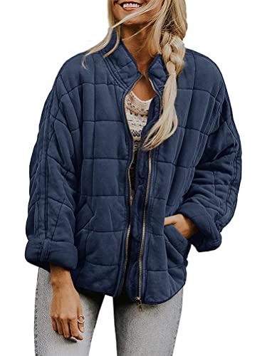 Onsoyours Damen Jacke Warm Mantel Lose Casual Steppjacke Übergangsjacke Mode Kurze Coat Einfarbig Winterjacke Mit Taschen Outwear A Dunkelblau XL von Onsoyours