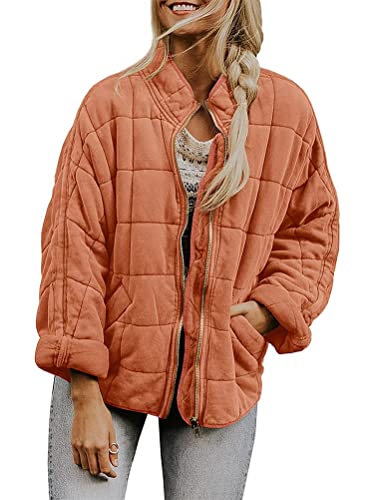 Onsoyours Damen Jacke Warm Mantel Lose Casual Steppjacke Übergangsjacke Mode Kurze Coat Einfarbig Winterjacke Mit Taschen Outwear A Ziegelrot M von Onsoyours