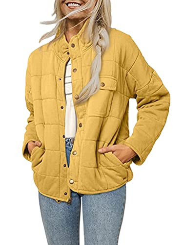 Onsoyours Damen Jacke Warm Mantel Lose Casual Steppjacke Übergangsjacke Mode Kurze Coat Einfarbig Winterjacke Mit Taschen Outwear B Gelb XL von Onsoyours