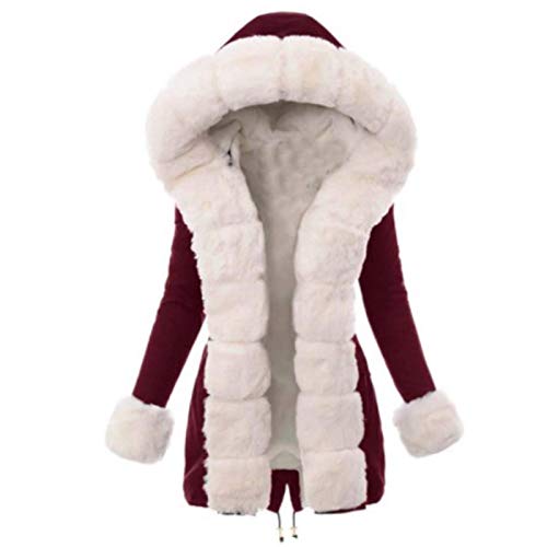 Onsoyours Damen Jacke Winterparka Mantel Kunstfell Hooded Overcoat Kunstfell Mantel Modisch Elegant Plüschmantel Winter Dicker Jacke Lässig Pelzmantel Felljacke Weinrot 3XL von Onsoyours