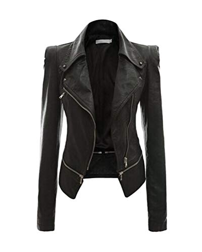 Onsoyours Damen Jacke mit Reißverschluss Motorradjacke Bikerjacke Kapuzenjacke Übergangsjacke Ladies lässige Fell Top Coat kurz Jacke Schwarz 34 von Onsoyours