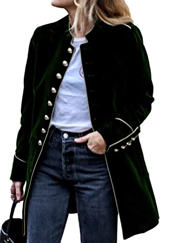 Onsoyours Damen Jacken Warm Wollmantel Elegant Langarm Cardigan Einfarbig Casual Outwear Samt Patchwork Jacke Mit Knöpfen Einfarbig Mantel Herbst Winter 01 Dunkelgrün M von Onsoyours
