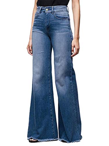 Onsoyours Damen Jeans Bootcut Jeanshose Mit Hohem Bund Casual Lange Mode Hose Weite Schlaghosen Retro Stil Denim Hose E Dunkelblau XL von Onsoyours