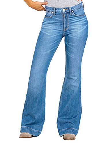 Onsoyours Damen Jeans Bootcut Jeanshose Mit Hohem Bund Casual Lange Mode Hose Weite Schlaghosen Retro Stil Denim Hose F Hellblau 3XL von Onsoyours