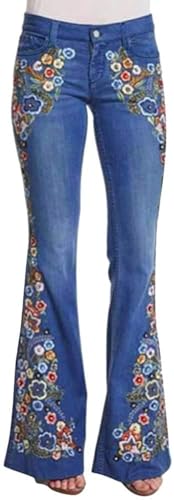 Onsoyours Damen Jeans Elegant Stretch Skinny Schlaghose Jeanshose Bootcut Hose Low Waist Weites Bein Retro Stil Denim Pants C Dunkelblau S von Onsoyours