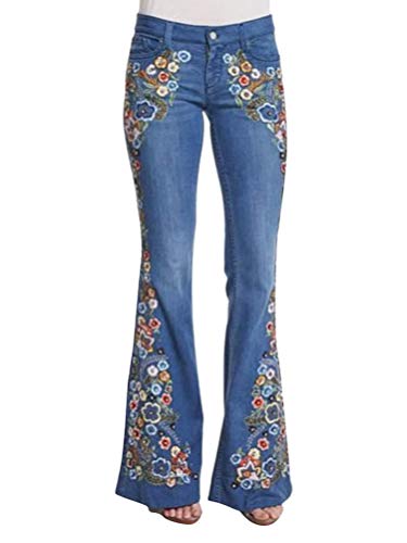 Onsoyours Damen Jeans Elegant Stretch Skinny Schlaghose Jeanshose Bootcut Hose Low Waist Weites Bein Retro Stil Denim Pants C Hellblau XL von Onsoyours