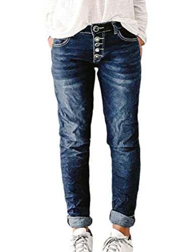 Onsoyours Damen Jeans Hose Boyfriend Baggy Stretch Slim Fit Skinny Hose Damen High Waist Jeanshose Straight Leg Hochbund Hosen Z3 Dunkelblau XL von Onsoyours