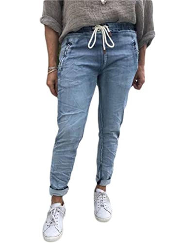 Onsoyours Damen Jeans Hose Boyfriend Baggy Stretch Slim Fit Skinny Hose Damen High Waist Jeanshose Straight Leg Hochbund Hosen Z6 Hellblau L von Onsoyours