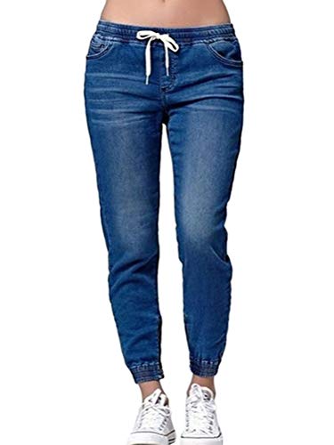 Onsoyours Damen Jeans Hose Boyfriend Haremsjeans Gummibund Jogg Pants Röhrenjeans Slim Fit Dunkelblau Medium von Onsoyours