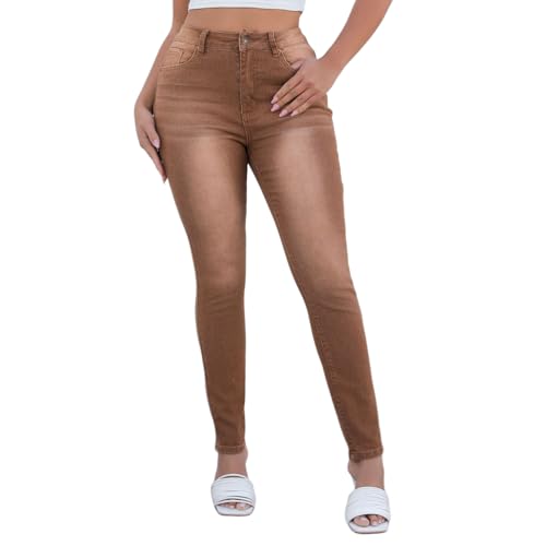 Onsoyours Damen Jeans Jeanshose Damen Skinny High Waist Jeggings Leggings Stretch Hosen Taschen Jeans C Braun XXL von Onsoyours