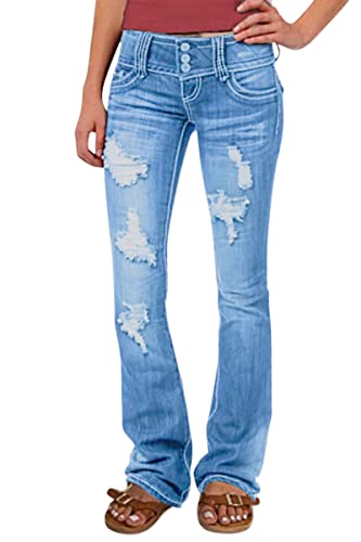 Onsoyours Damen Jeans Low Waist Straight Fit Jeanshose Denim Stretch Hose Pants Tiefer Bund Basic Baumwolle Lässige Pant Stylische Hosen A Hellblau XL von Onsoyours