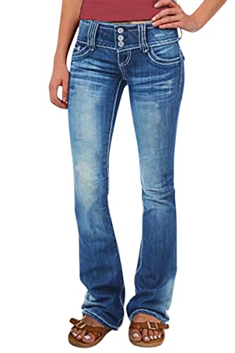 Onsoyours Damen Jeans Low Waist Straight Fit Jeanshose Denim Stretch Hose Pants Tiefer Bund Basic Baumwolle Lässige Pant Stylische Hosen B Blau L von Onsoyours