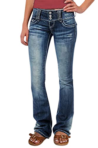 Onsoyours Damen Jeans Low Waist Straight Fit Jeanshose Denim Stretch Hose Pants Tiefer Bund Basic Baumwolle Lässige Pant Stylische Hosen B Dunkelblau L von Onsoyours