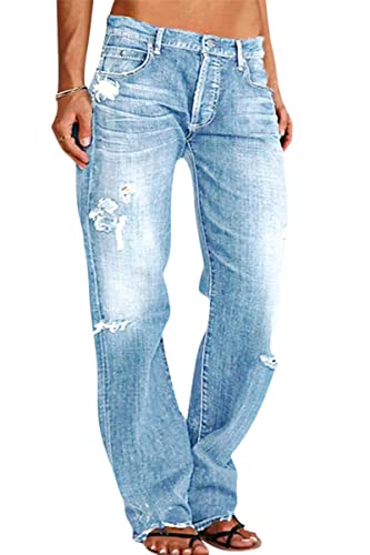Onsoyours Damen Jeans Low Waist Straight Fit Jeanshose Denim Stretch Hose Pants Tiefer Bund Basic Baumwolle Lässige Pant Stylische Hosen C Hellblau M von Onsoyours