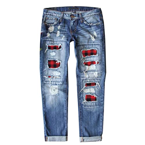 Onsoyours Damen Jeans Retro Hohe Taille Jeanshosen Frauen Sonnenblume Drucken Jeanshose Stretchhose Damenhose D Blau01 L von Onsoyours